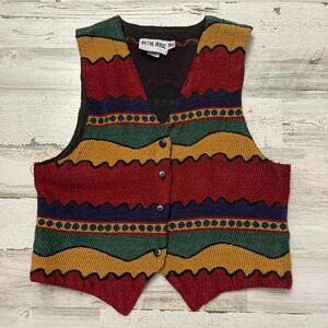 Vintage Women’s Multicolor Abstract Button Up Vest Size L